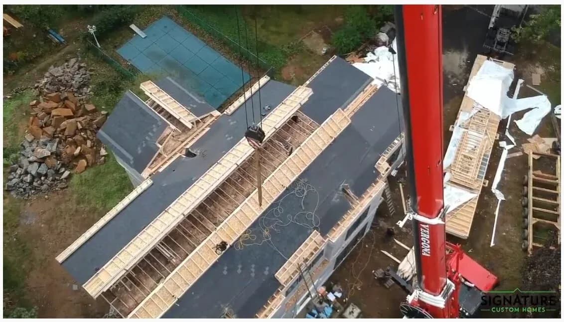 Modular home set and crane installation on site